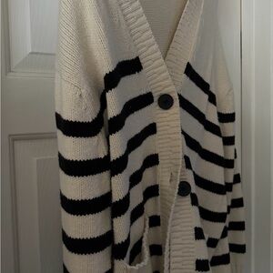 American Eagle Outfitters Black and Cream Striped Cardigan